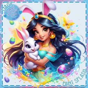 Jasmine Easter Frame Watercolor Splash, Clipart Images, Graphics and Artwork, Rainbow Aesthetic, PNG Spring Princess Images