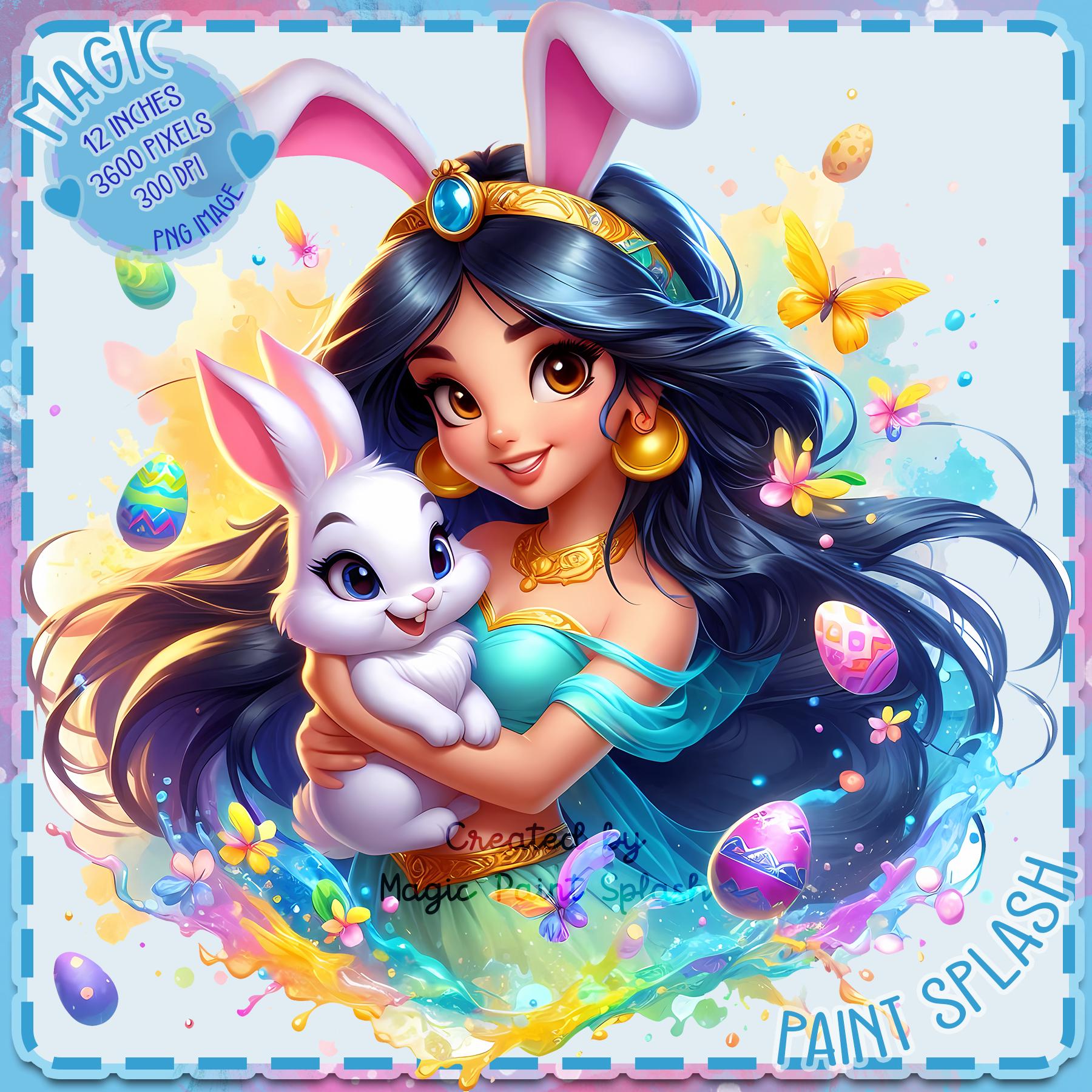 ジャスミン イースター プリンセス PNG 画像、水彩スプラッシュ