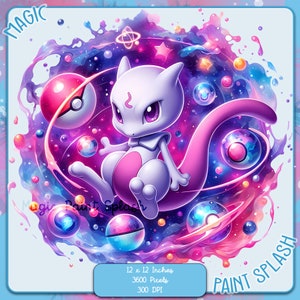 Schattige Mewtwo-waterverfplons, clipartafbeeldingen, graphics en artwork, regenboogesthetiek, schattige Pokemon-afbeeldingen png