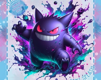 Gengar Watercolor Splash PNG, Rainbow Monster Art (Digital Download)
