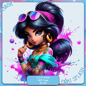 Jasmin Punk Rock Aquarell Splash, Clipart Bilder, Grafiken und Kunstwerke, Regenbogen Ästhetik, PNG süße Prinzessin Bilder