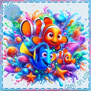 Finding Nemo Watercolor Splash, Clipart Images, Graphics and Artwork, Rainbow Aesthetic, PNG Ocean Fish Images