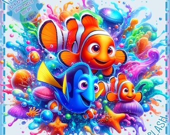Finding Nemo Clipart: Watercolor Splash PNG Image (Digital Download)