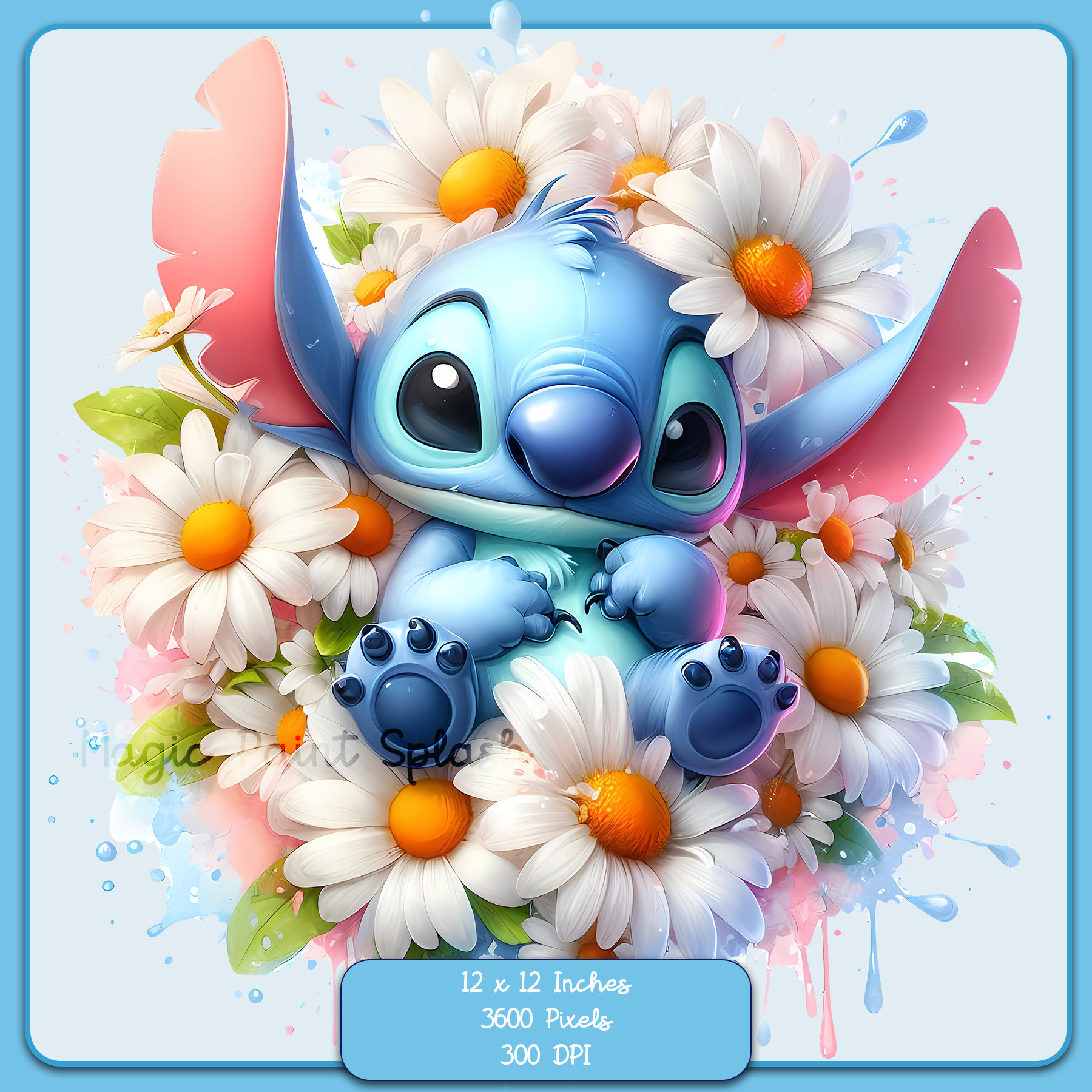 Stitch With Daisies Clipart: Watercolor PNG Image (digital Download) - Etsy  Israel, image size:1800x1800
