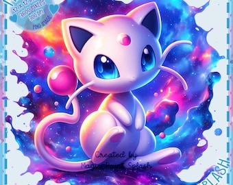 Mew Watercolor Splash PNG, Rainbow Monster Clipart (Digital Download)