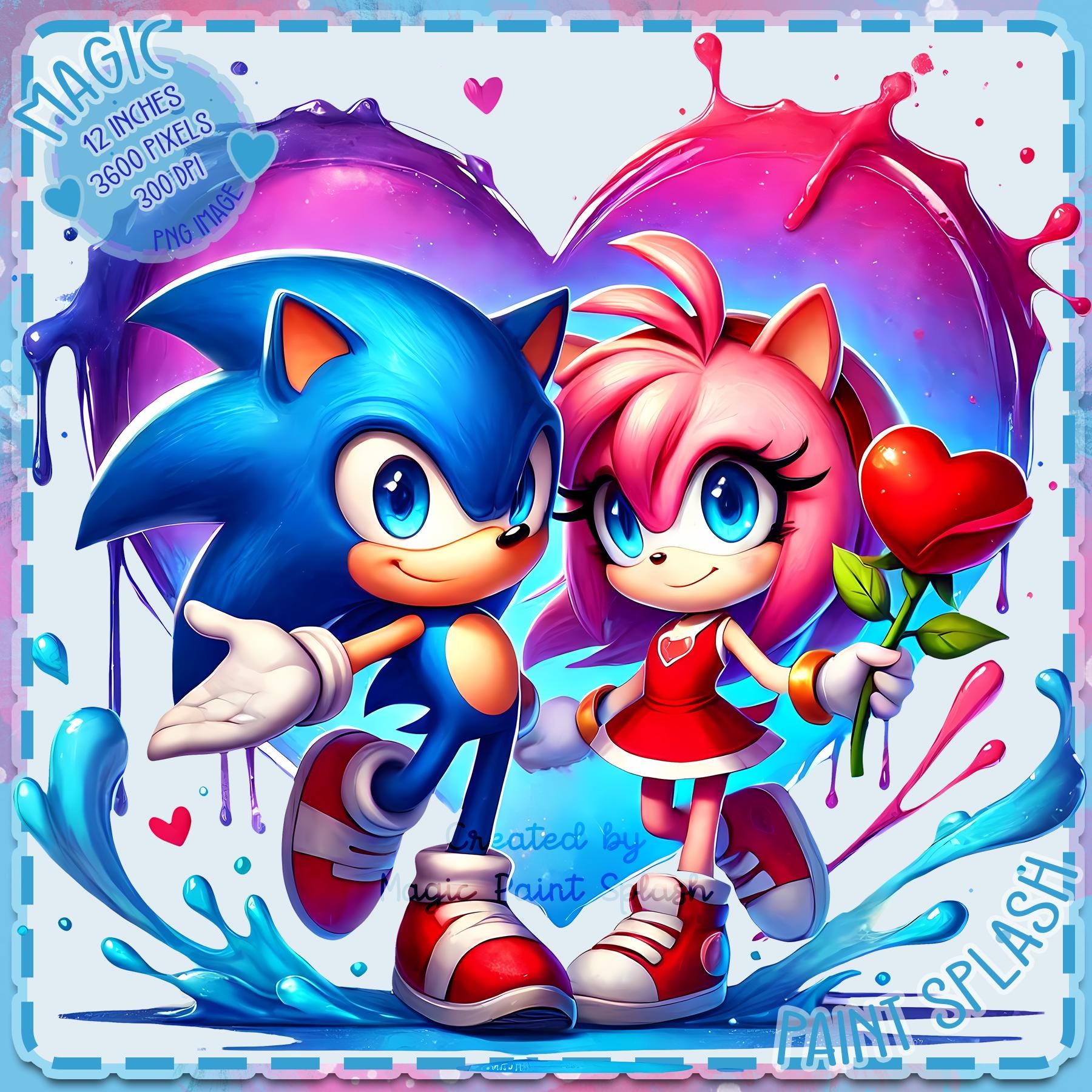 Sonic y Amy Valentine PNG: Clipart de juegos arcoíris (Descarga digital) -  Etsy México, image size:1800x1800