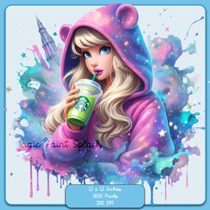 Aurora in felpa con cappuccio con schizzi di acquerello caffè, immagini clipart, grafica e opere d'arte, estetica arcobaleno, immagini PNG della principessa carina