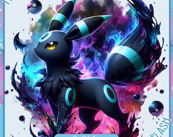 Shiny Umbreon Watercolor Splash PNG, Rainbow Monster Art (Digital Download)