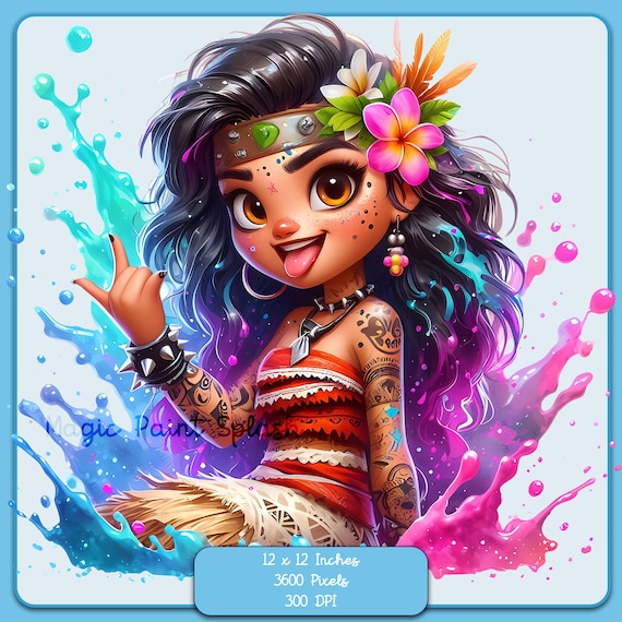 Punk Rock Moana Clipart: Watercolor Rainbow PNG Image