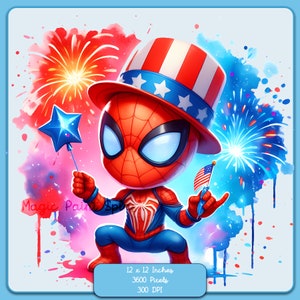 Süßer Spidey 4. Juli Aquarell Splash, Clipart-Bilder, Grafiken und Kunstwerke, Regenbogenästhetik, PNG Superheldenfilmbilder