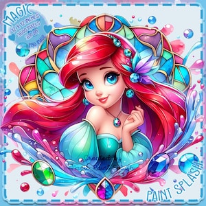 Ariel Gemstones Clipart: Watercolor Splash PNG Image (Digital Download)