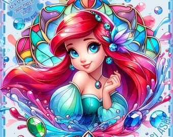 Ariel Gemstones Clipart: Watercolor Splash PNG Image (Digital Download)
