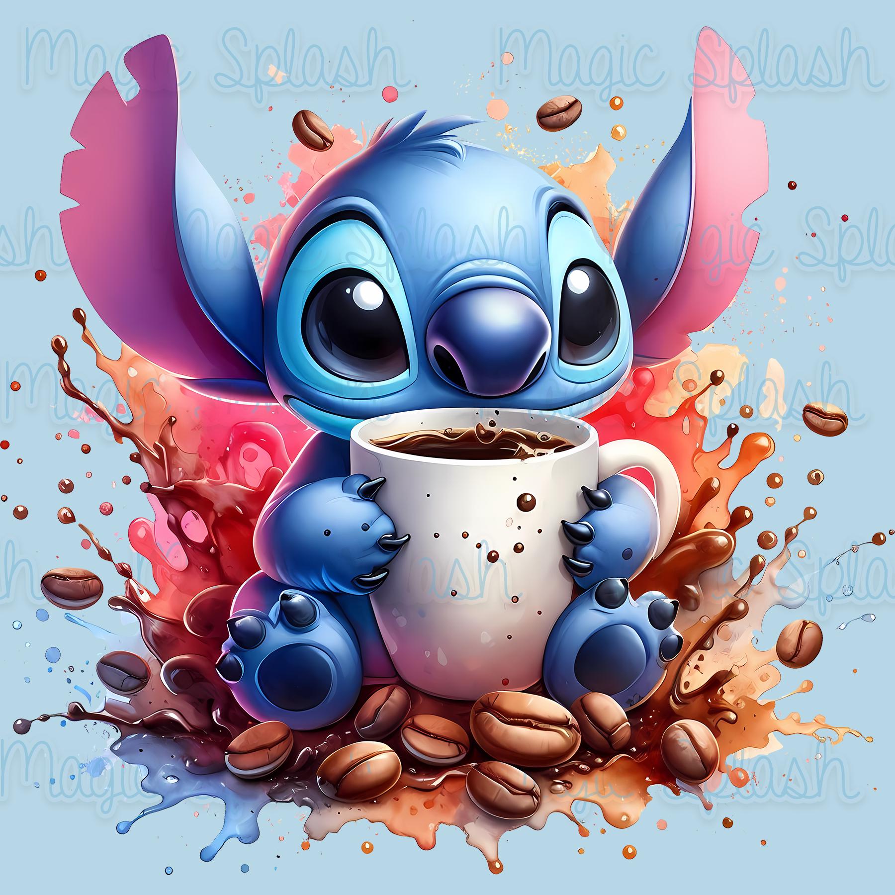 スティッチコーヒー水彩スプラッシュ：レインボーPNGクリップアート