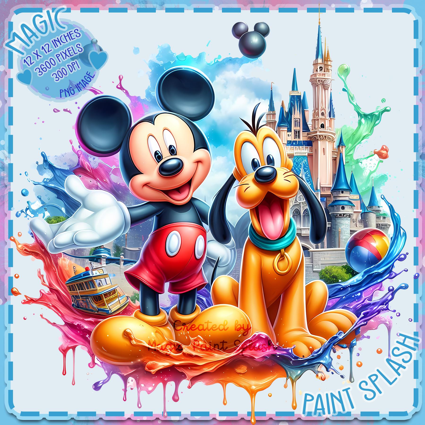 ミッキーとプルートのディズニーランド水彩スプラッシュPNG（デジタル