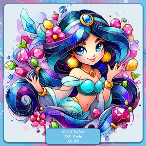 Jasmine Gemstones Watercolor Splash Clipart: Rainbow Princess PNG (Digital Download)