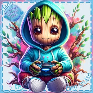 Images clipart bébé Groot Gamer aquarelle, graphiques et oeuvres d'art, images de personnages mignons PNG