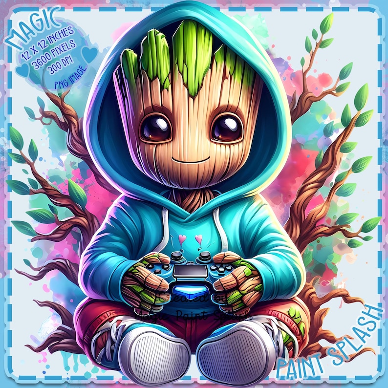 Baby Groot Gamer Clipart: Watercolor PNG Image (digital Download) - Etsy