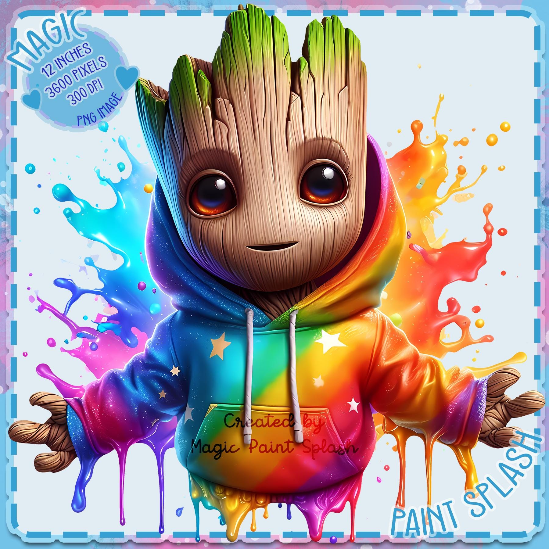 Groot arcoíris: Imagen PNG con salpicaduras de acuarela (descarga digital)  - Etsy México, image size:1800x1800