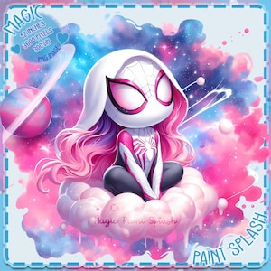 Spider-Girl Galaxy Cloud Clipart: Watercolor Superhero PNG (Digital Download)