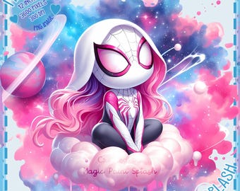 Spider-Girl Galaxy Cloud Clipart: Watercolor Superhero PNG (Digital Download)