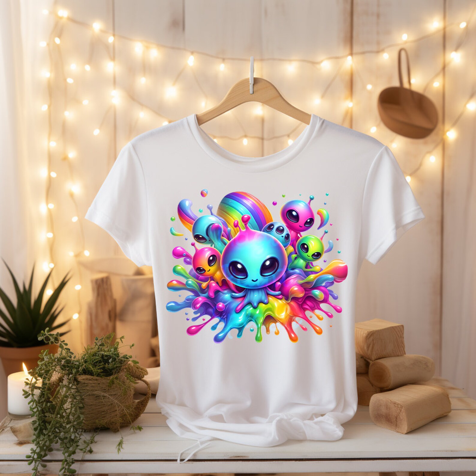 Rainbow Aliens Clipart: Watercolor Splash PNG Image (digital Download ...
