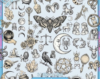 64 Arcane Witchy Vintage Clip Art PNG Bundle (Digital Download)