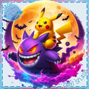 Gengar und Pikachu Aquarell Splash, Clipart-Bilder, Grafiken und Kunstwerke, Regenbogenästhetik, PNG Süße kleine Monster Bilder