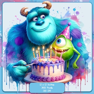 Images Clipart éclaboussures d'aquarelle d'anniversaire de monstres, graphiques et oeuvres d'art, esthétique arc-en-ciel, images d'anniversaire PNG mignons
