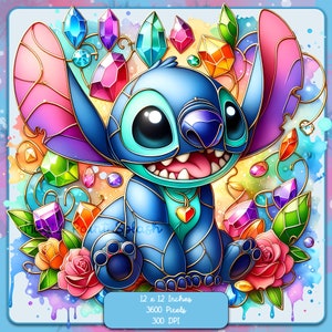 Stitch Gemstones Watercolor Splash, imagens clipart, gráficos e obras de arte, estética do arco-íris, imagens de personagens fofos PNG