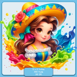 Belle Cinco de Mayo Acuarela Splash, Imágenes Prediseñadas, Gráficos y Obras de Arte, Estética Arco Iris, Imágenes Princesa PNG