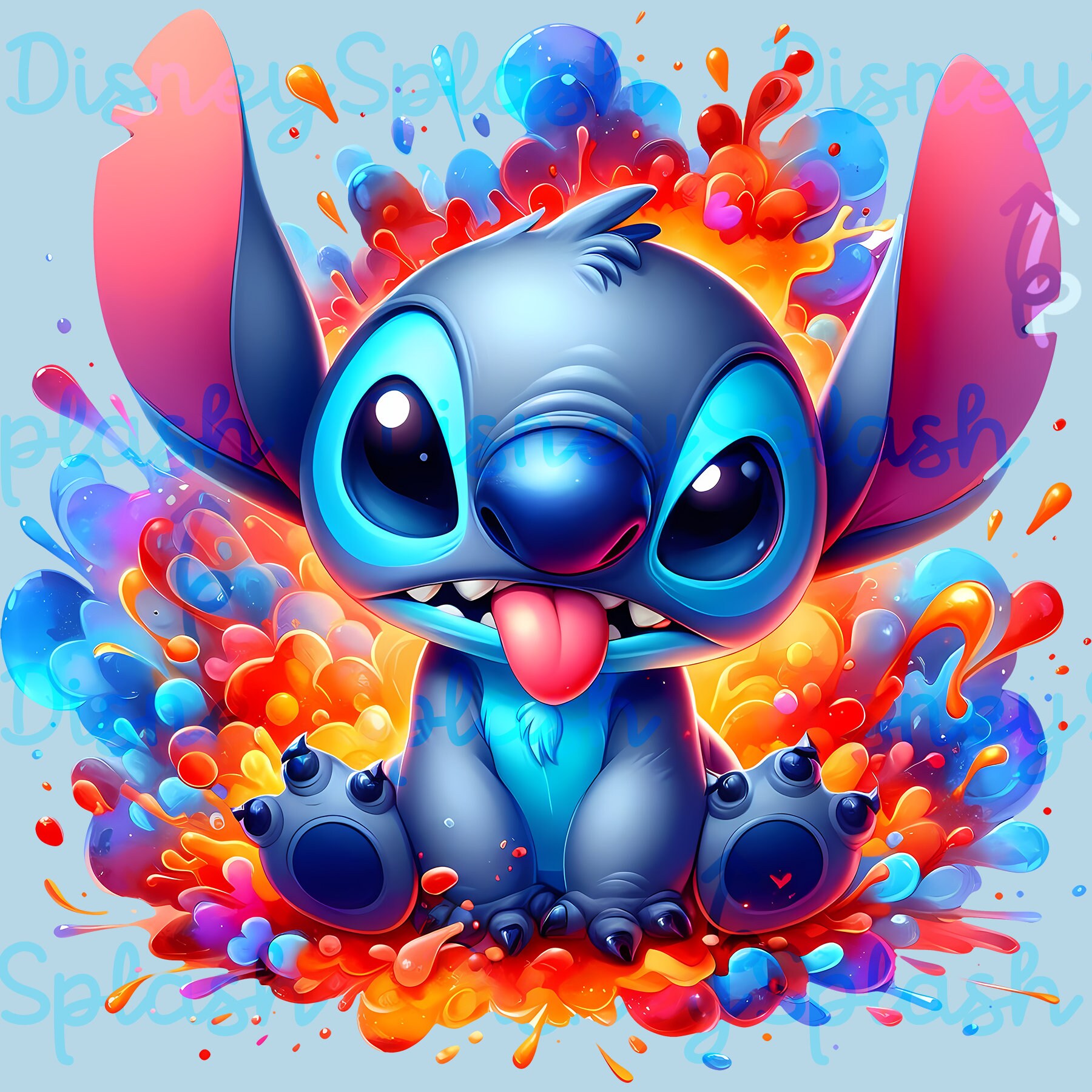 不機嫌なスティッチの水彩画スプラッシュ PNG：虹のクリップアート