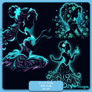 3 Images clipart Tiana Silhouette PNG, images Clipart, graphiques et oeuvres d'art, esthétique arc-en-ciel brillant, images PNG de princesse mignonne
