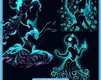 Tiana Silhouette PNG, Rainbow Princess Clipart (Digital Download)