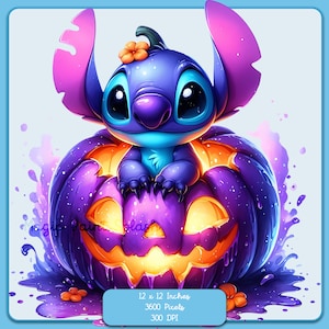 Stitch Purple Halloween Pumpkin aquarel splash, clipartafbeeldingen, graphics en artwork, Rainbow esthetiek, PNG schattige vieringsafbeeldingen