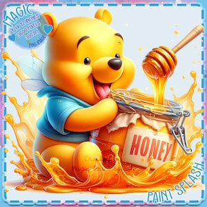 Images Clipart éclaboussures d'aquarelle de pot de miel d'ours de miel, graphiques et oeuvres d'art, esthétique arc-en-ciel, images mignonnes d'ours de Winnie