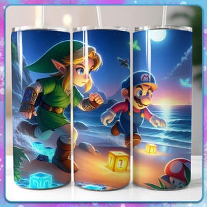 Link i Mario 20 Oz Tumbler Wrap, Tumbler Design, Sublimacyjne opakowania, PNG Cute Gaming Character Images, Cyfrowy plik do pobrania