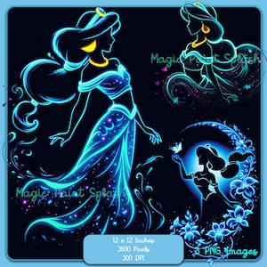 3 Jasmin Silhouette PNG-Bilder, Clipart-Bilder, Grafiken und Kunstwerke, leuchtende Regenbogenästhetik, PNG süße Prinzessin Bilder