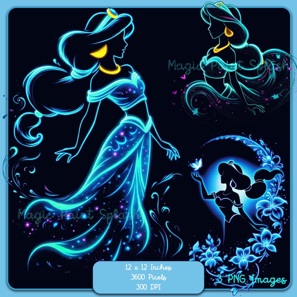 3 Jasmine Silhouette PNG Images, Clipart Images, Graphics and Artwork, Glowing Rainbow Aesthetic, PNG Cute Princess Images