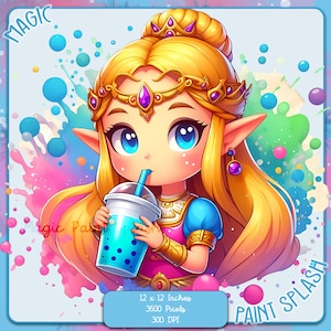Zelda Boba Watercolour Splash, Images Clipart, Graphiques et oeuvres d'art, Esthétique arc-en-ciel, Images de jeu de princesse PNG