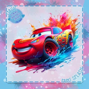 Arte de acuarela de Rayo McQueen: Coches arcoíris PNG (Descarga digital)