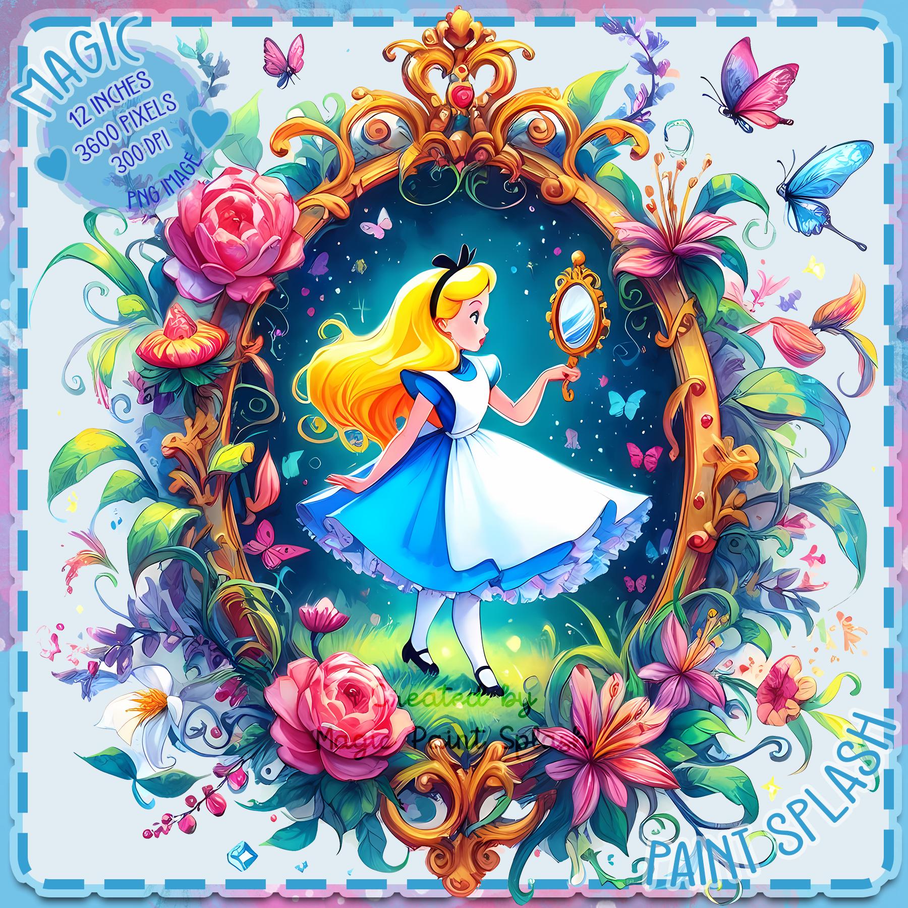 Alice in Wonderland Mirror Clipart: Watercolor Princess Image (PNG
