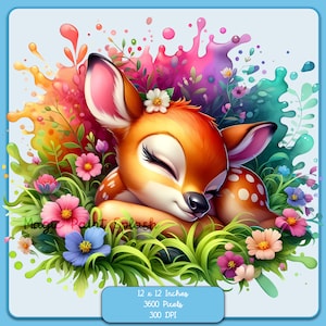 Sleepy Bambi-aquarelplons, clipartafbeeldingen, graphics en artwork, regenboogesthetiek, schattige babyafbeeldingen png