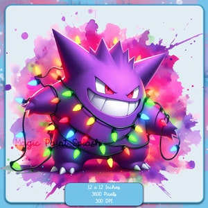 Gengar Christmas Lights Acuarela Splash, imágenes prediseñadas, gráficos y obras de arte, estética del arco iris, imágenes de personajes lindos PNG
