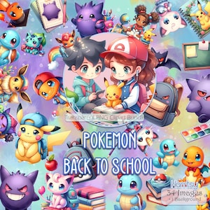 Ensemble de cliparts Poke pour la rentrée scolaire, esthétique scolaire, images transparentes, téléchargement numérique, lots de cliparts, images éducatives