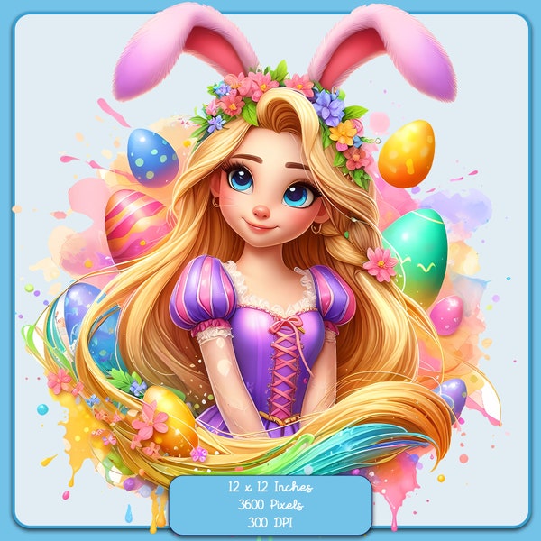 Rapunzel Bunny Ears Watercolor Splash, Clipart Images, Graphics and Artwork, Rainbow Aesthetic, PNG Cute Princess Images