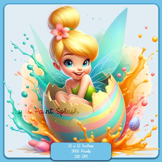 Tinkerbell Easter Egg Clipart: Watercolor Splash PNG (digital