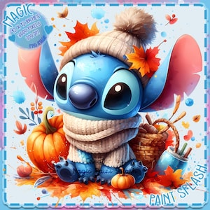 Stitch Autumn Watercolor Splash, imagens clipart, gráficos e obras de arte, estética do arco-íris, imagens PNG fofas de outono