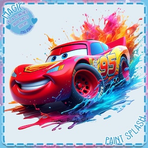 Lightning Cars aquarel splash, clipartafbeeldingen, graphics en artwork, regenboogesthetiek, schattige McQueen-afbeeldingen png