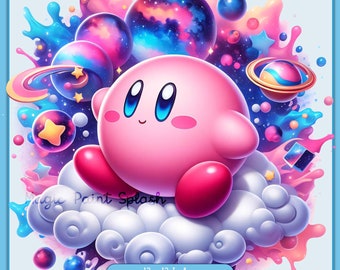 Kirby Galaxy Watercolor Splash, Clipart Images, Graphics and Artwork, Rainbow Aesthetic, PNG Cute Character Images