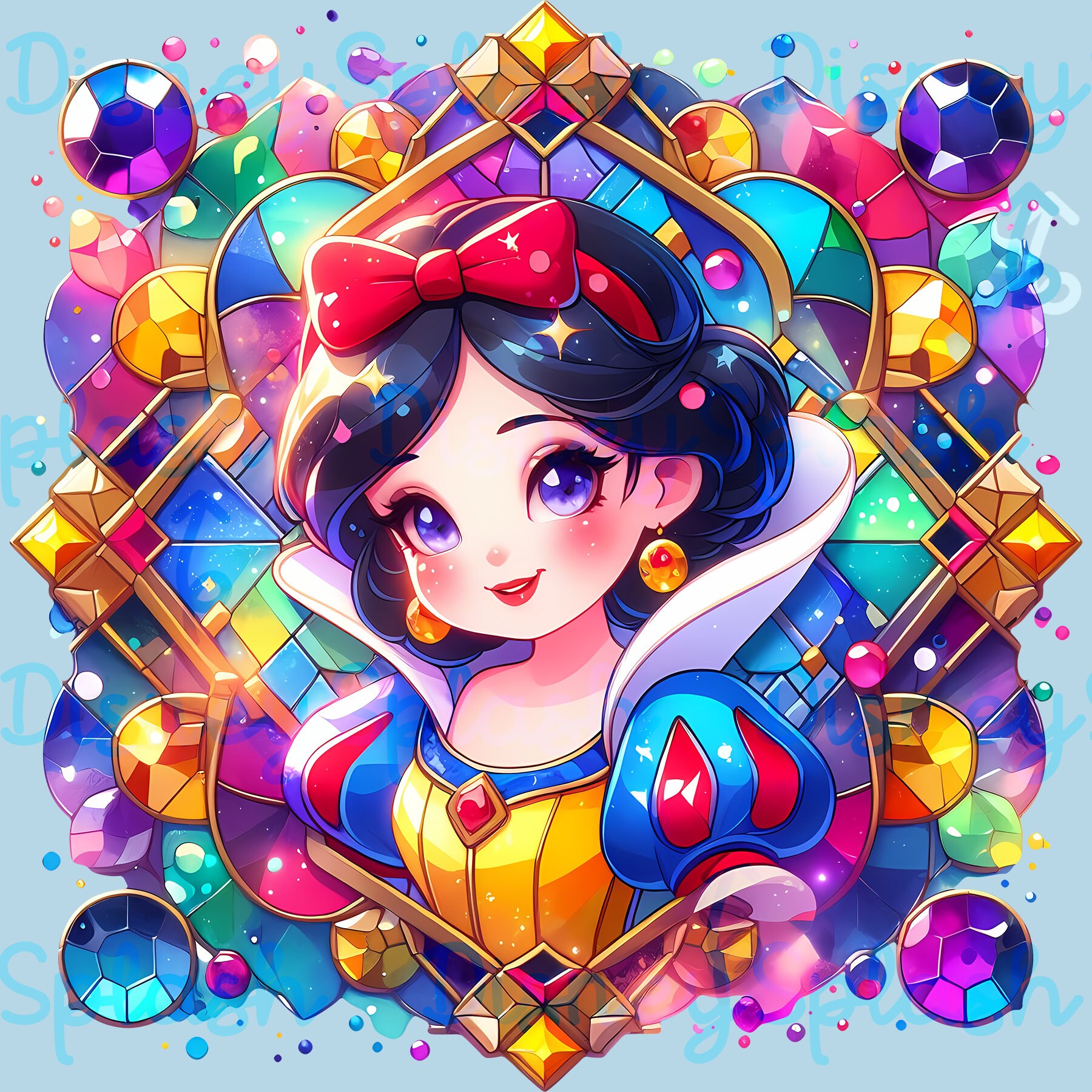 白雪姫の宝石の水彩画スプラッシュ画像（PNGデジタルダウンロード